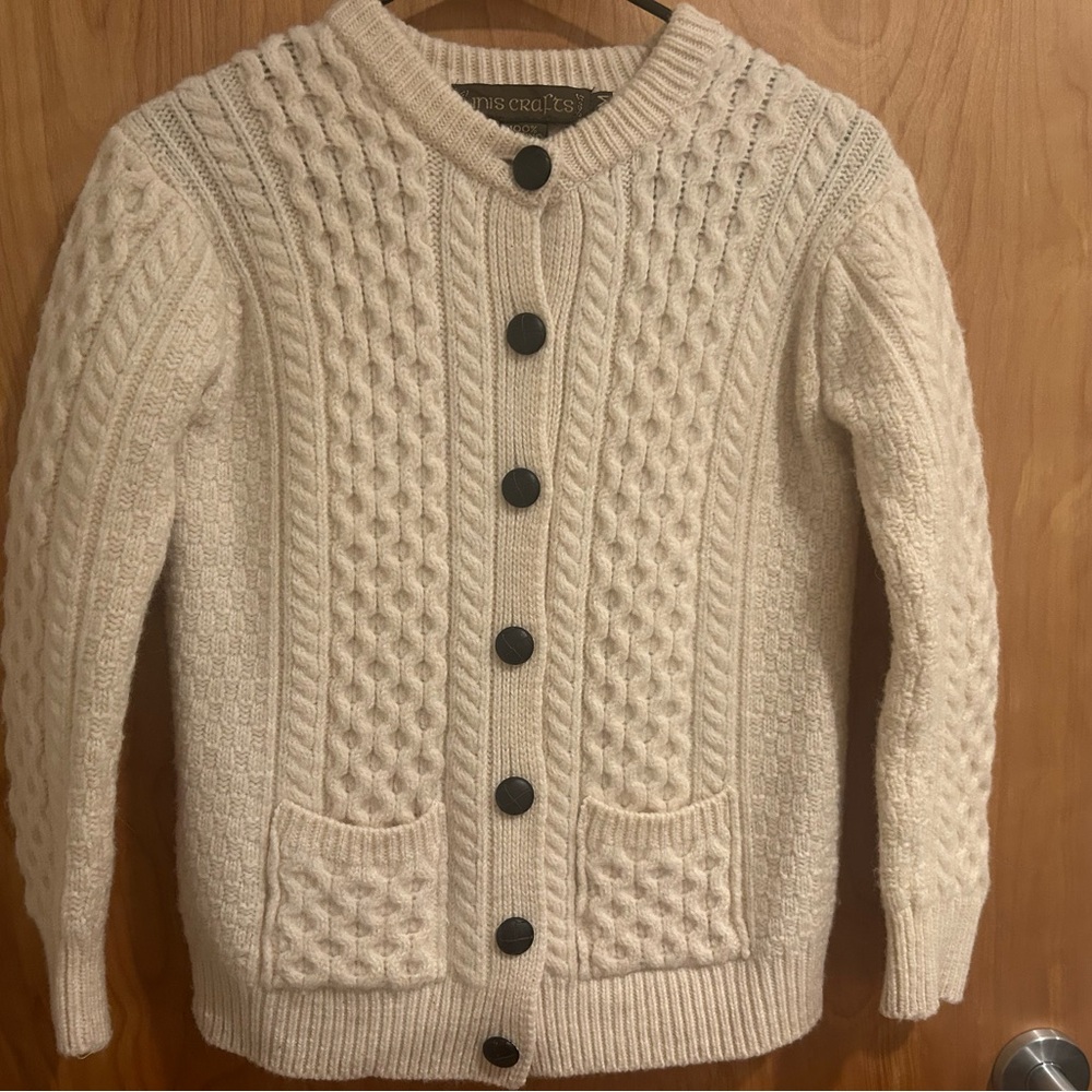 Cream Cable Knit Button-Front Cardigan Sweater